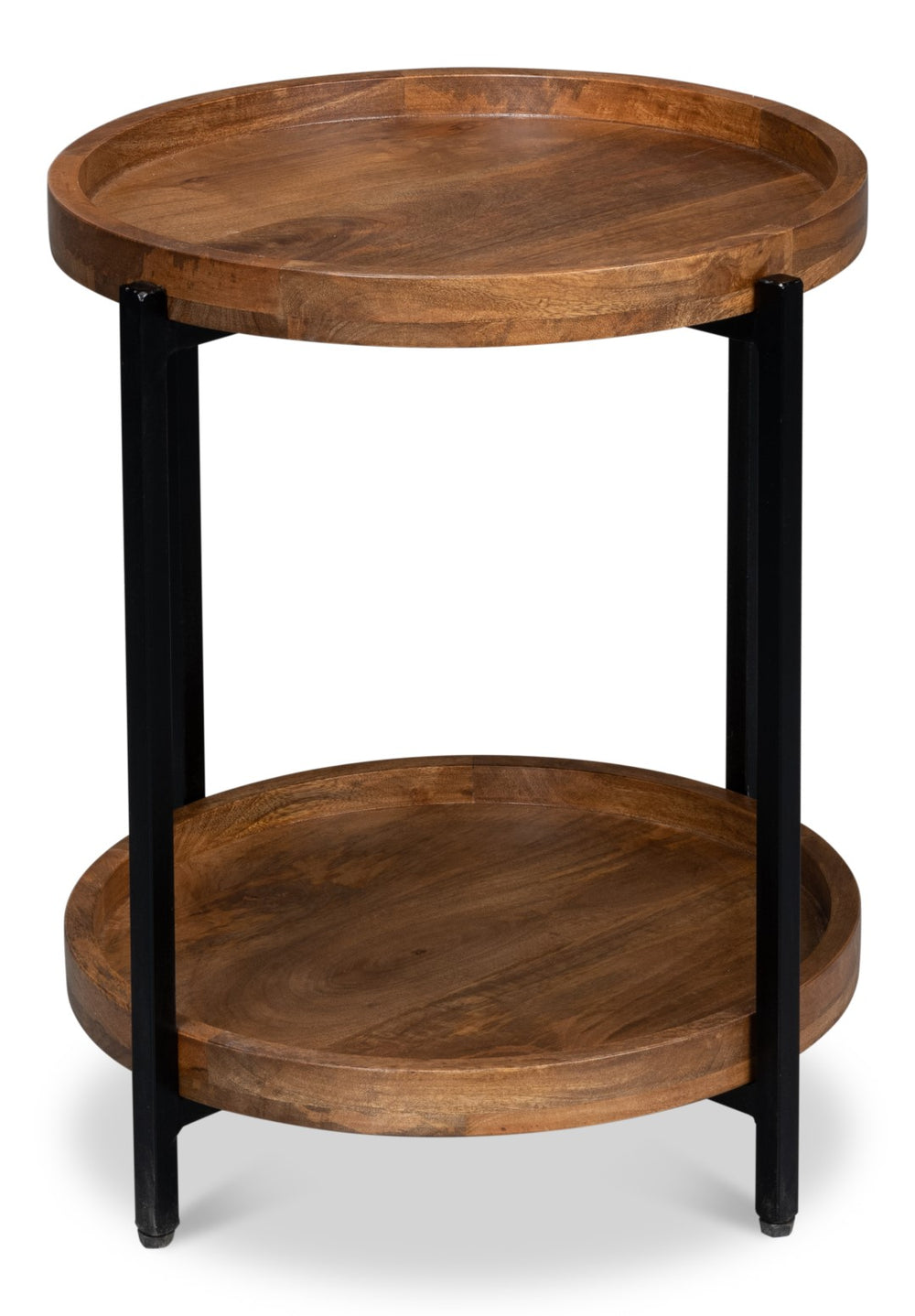 Sarreid Profile Round End Table - Stylish Mango Wood Top With Black Iron Base For Modern Living Spaces Brown  53837