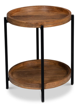 Sarreid Profile Round End Table - Stylish Mango Wood Top With Black Iron Base For Modern Living Spaces Brown  53837