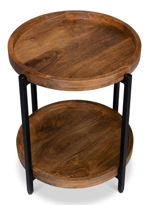Sarreid Profile Round End Table - Stylish Mango Wood Top With Black Iron Base For Modern Living Spaces Brown  53837