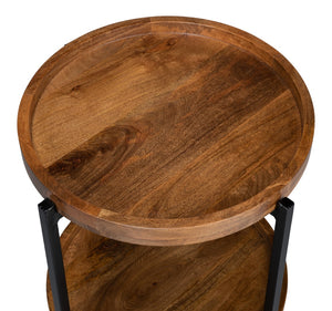 Sarreid Profile Round End Table - Stylish Mango Wood Top With Black Iron Base For Modern Living Spaces Brown  53837