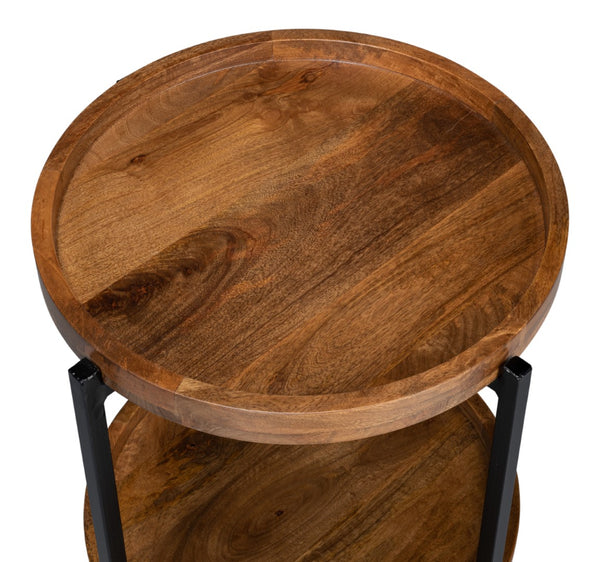 Sarreid Profile Round End Table - Stylish Mango Wood Top With Black Iron Base For Modern Living Spaces Brown  53837