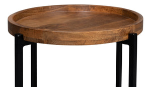 Sarreid Profile Round End Table - Stylish Mango Wood Top With Black Iron Base For Modern Living Spaces Brown  53837