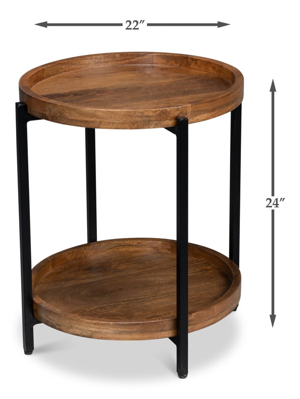 Sarreid Profile Round End Table - Stylish Mango Wood Top With Black Iron Base For Modern Living Spaces Brown  53837