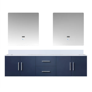 English Elm Navy Double Bath Vanity 72" W x 22" D with Cultured Marble Top, Soft-Close Storage & Dual 30" LED Mirrors B2731S00878
