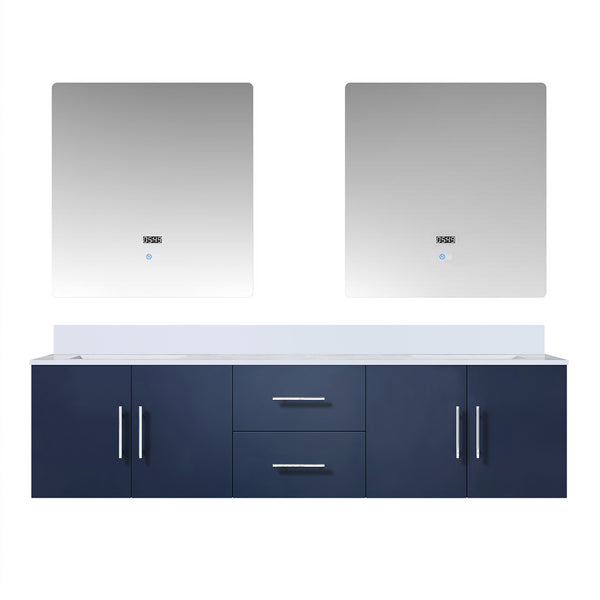 English Elm Navy Double Bath Vanity 72" W x 22" D with Cultured Marble Top, Soft-Close Storage & Dual 30" LED Mirrors B2731S00878