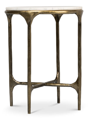 Sarreid Gimlet Round End Table - Stylish Iron Frame With Elegant Brass Coating & Luxurious Marble Top White  53838