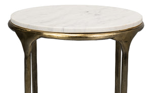 Sarreid Gimlet Round End Table - Stylish Iron Frame With Elegant Brass Coating & Luxurious Marble Top White  53838