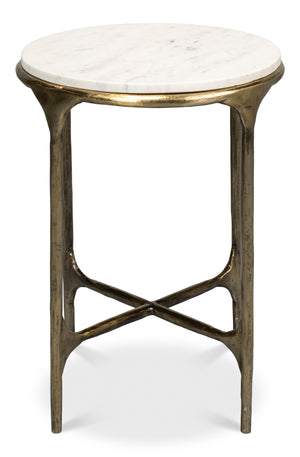 Sarreid Gimlet Round End Table - Stylish Iron Frame With Elegant Brass Coating & Luxurious Marble Top White  53838