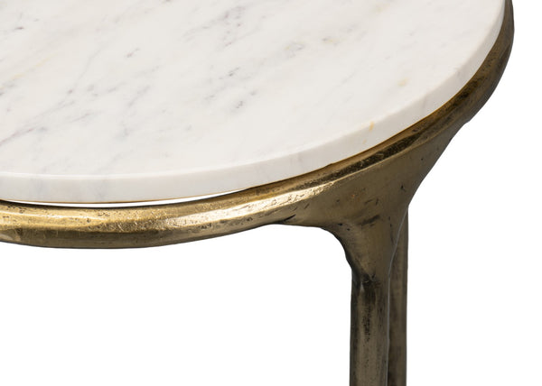 Sarreid Gimlet Round End Table - Stylish Iron Frame With Elegant Brass Coating & Luxurious Marble Top White  53838