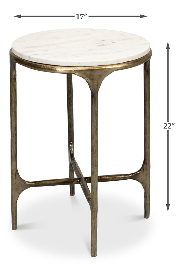 Sarreid Gimlet Round End Table - Stylish Iron Frame With Elegant Brass Coating & Luxurious Marble Top White  53838