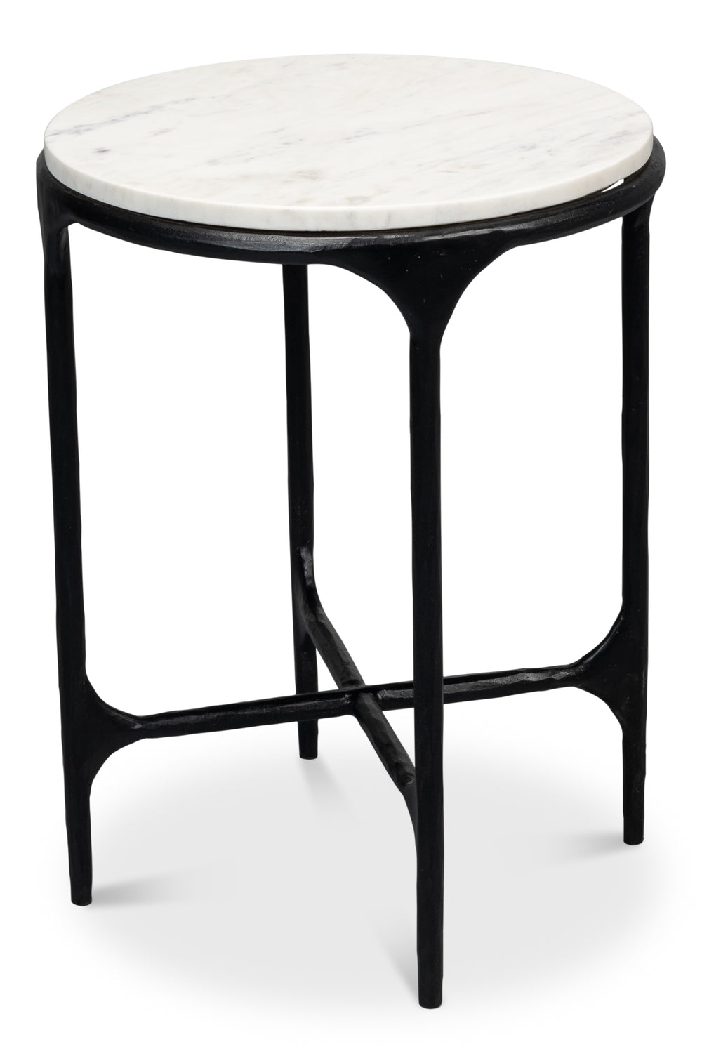 Sarreid Anapa Round End Table - Stylish Iron Frame With Elegant Marble Top For Modern Home Décor Accent White  53839