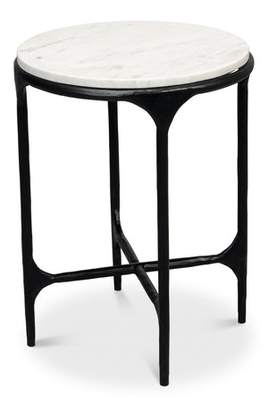 Sarreid Anapa Round End Table - Stylish Iron Frame With Elegant Marble Top For Modern Home Décor Accent White  53839