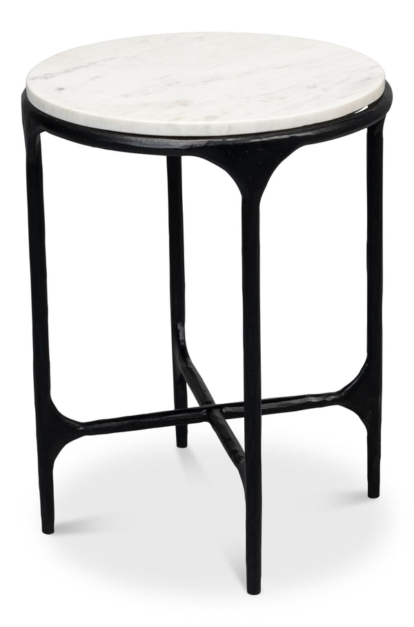 Sarreid Anapa Round End Table - Stylish Iron Frame With Elegant Marble Top For Modern Home Décor Accent White  53839
