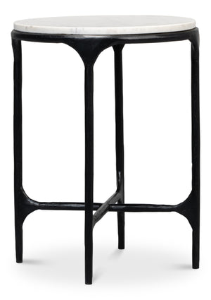 Sarreid Anapa Round End Table - Stylish Iron Frame With Elegant Marble Top For Modern Home Décor Accent White  53839