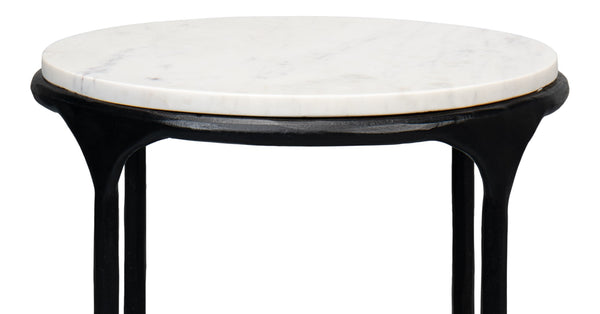Sarreid Anapa Round End Table - Stylish Iron Frame With Elegant Marble Top For Modern Home Décor Accent White  53839