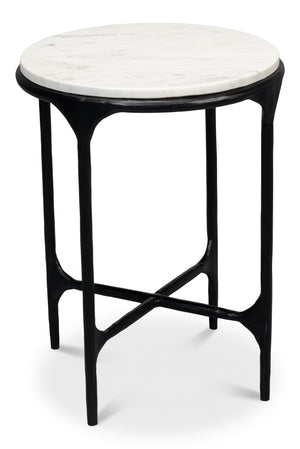 Sarreid Anapa Round End Table - Stylish Iron Frame With Elegant Marble Top For Modern Home Décor Accent White  53839