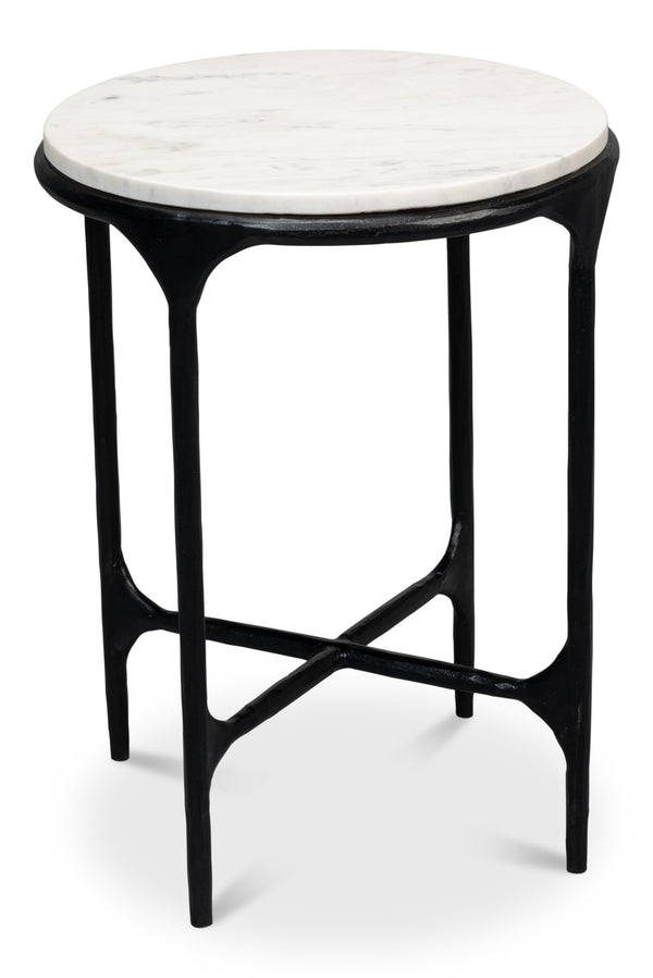 Sarreid Anapa Round End Table - Stylish Iron Frame With Elegant Marble Top For Modern Home Décor Accent White  53839