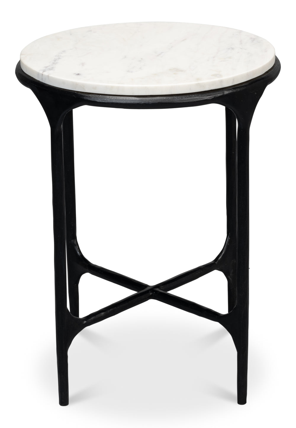 Sarreid Anapa Round End Table - Stylish Iron Frame With Elegant Marble Top For Modern Home Décor Accent White  53839
