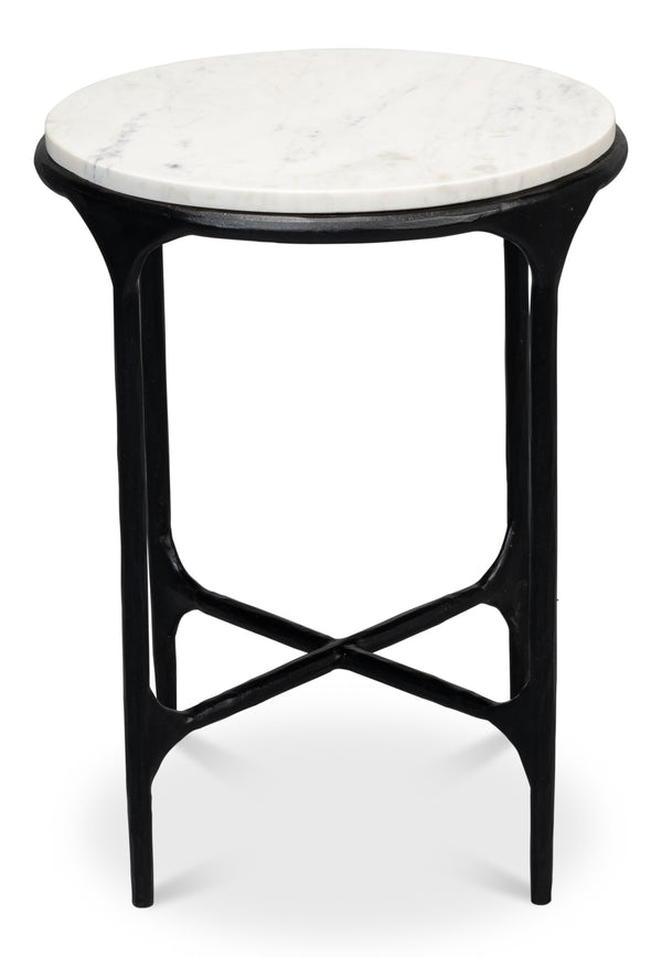 Sarreid Anapa Round End Table - Stylish Iron Frame With Elegant Marble Top For Modern Home Décor Accent White  53839