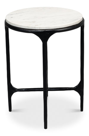 Sarreid Anapa Round End Table - Stylish Iron Frame With Elegant Marble Top For Modern Home Décor Accent White  53839