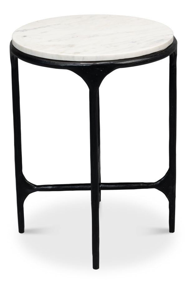 Sarreid Anapa Round End Table - Stylish Iron Frame With Elegant Marble Top For Modern Home Décor Accent White  53839
