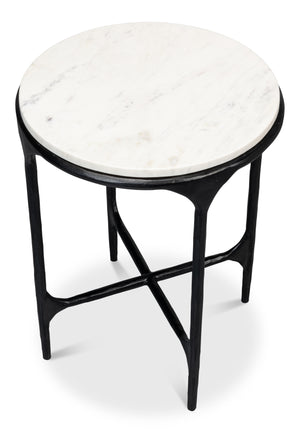 Sarreid Anapa Round End Table - Stylish Iron Frame With Elegant Marble Top For Modern Home Décor Accent White  53839