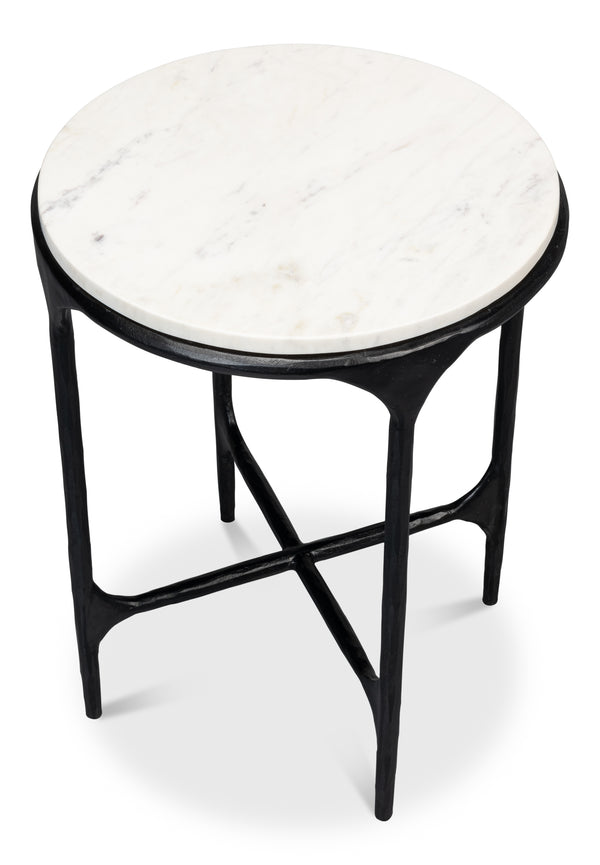 Sarreid Anapa Round End Table - Stylish Iron Frame With Elegant Marble Top For Modern Home Décor Accent White  53839