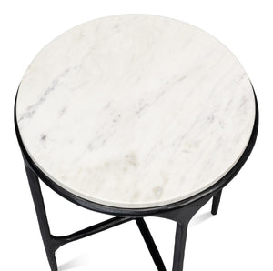 Sarreid Anapa Round End Table - Stylish Iron Frame With Elegant Marble Top For Modern Home Décor Accent White  53839