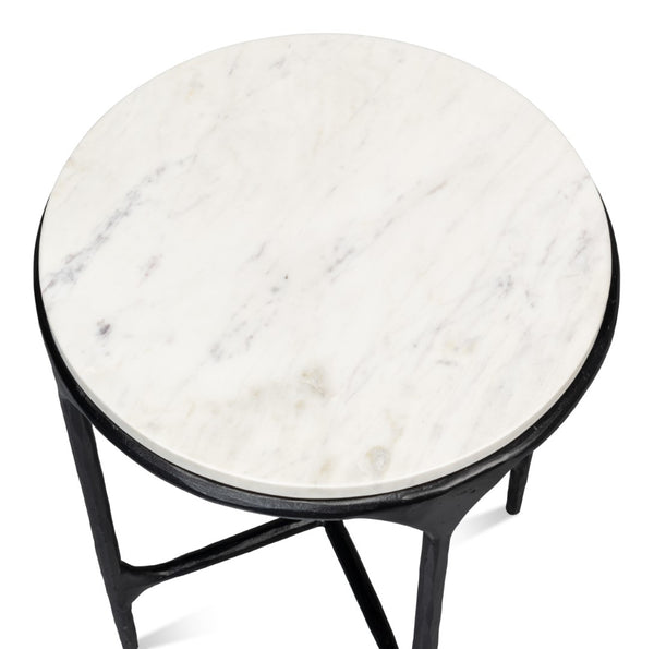 Sarreid Anapa Round End Table - Stylish Iron Frame With Elegant Marble Top For Modern Home Décor Accent White  53839