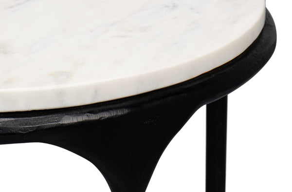 Sarreid Anapa Round End Table - Stylish Iron Frame With Elegant Marble Top For Modern Home Décor Accent White  53839