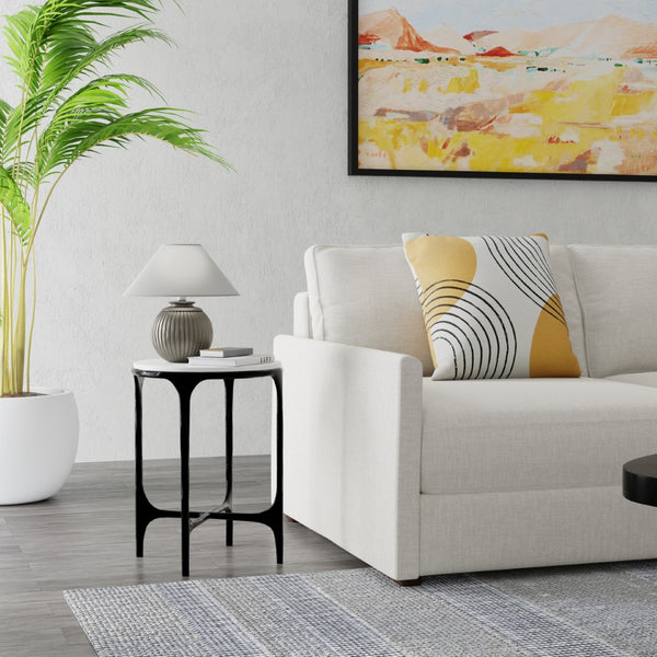 Sarreid Anapa Round End Table - Stylish Iron Frame With Elegant Marble Top For Modern Home Décor Accent White  53839