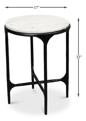 Sarreid Anapa Round End Table - Stylish Iron Frame With Elegant Marble Top For Modern Home Décor Accent White  53839