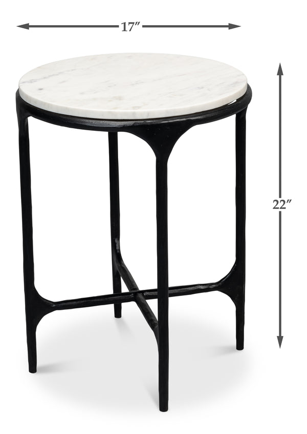 Sarreid Anapa Round End Table - Stylish Iron Frame With Elegant Marble Top For Modern Home Décor Accent White  53839
