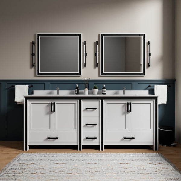 English Elm White Double Bath Vanity 84-in W x 22-in D Solid Wood Frame E0 Plywood, Soft-Close Drawers, Fully Assembled, Ample Storage B2731P260749