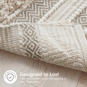 JLA Home INK+IVY - Woven Hand‑Woven Texture Bath Rug with Shaggy Pile and Taupe Geo Stripes, Machine Washable Non‑Skid 20 L x 32 W x 0.25H II72-1227