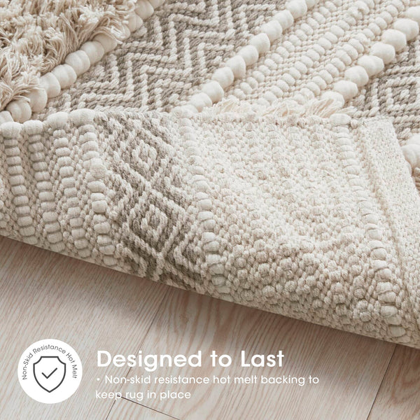 JLA Home INK+IVY - Woven Hand‑Woven Texture Bath Rug with Shaggy Pile and Taupe Geo Stripes, Machine Washable Non‑Skid 20 L x 32 W x 0.25H II72-1227