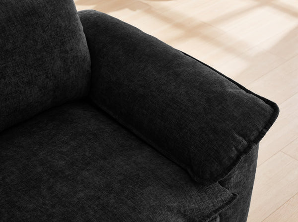 English Elm 51" Oversize Chaise Lounge Chair with Ottoman and Hidden Storage Upholstered in Soft Chenille Comfort Black W1097S00151