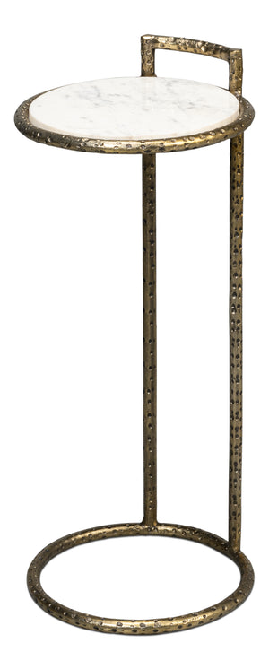 Sarreid Gibson Round End Table - Elegant Hammered Iron Base With Luxurious Marble Top For Modern Living Rooms White  53840