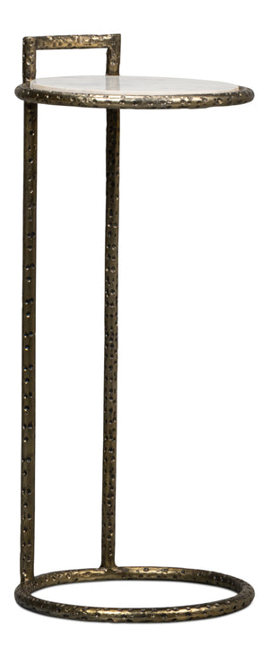 Sarreid Gibson Round End Table - Elegant Hammered Iron Base With Luxurious Marble Top For Modern Living Rooms White  53840