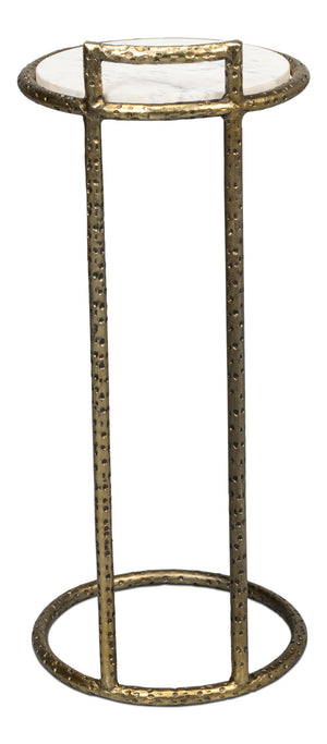 Sarreid Gibson Round End Table - Elegant Hammered Iron Base With Luxurious Marble Top For Modern Living Rooms White  53840