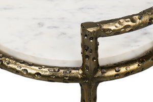 Sarreid Gibson Round End Table - Elegant Hammered Iron Base With Luxurious Marble Top For Modern Living Rooms White  53840