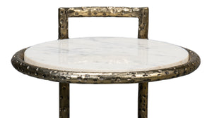 Sarreid Gibson Round End Table - Elegant Hammered Iron Base With Luxurious Marble Top For Modern Living Rooms White  53840