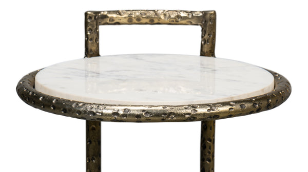 Sarreid Gibson Round End Table - Elegant Hammered Iron Base With Luxurious Marble Top For Modern Living Rooms White  53840