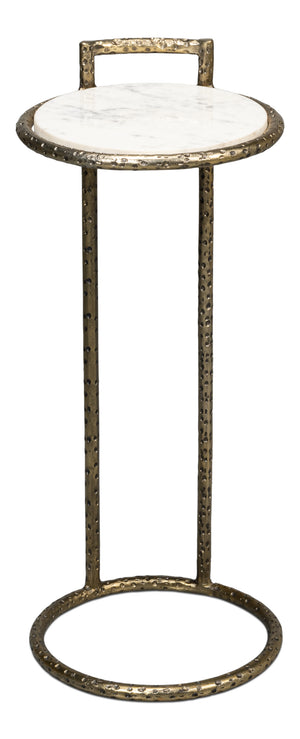 Sarreid Gibson Round End Table - Elegant Hammered Iron Base With Luxurious Marble Top For Modern Living Rooms White  53840