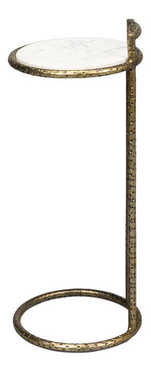 Sarreid Gibson Round End Table - Elegant Hammered Iron Base With Luxurious Marble Top For Modern Living Rooms White  53840