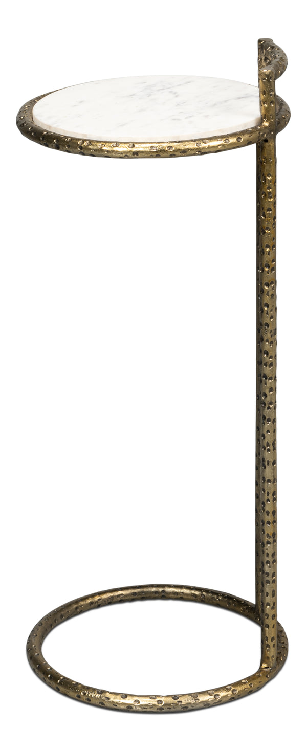 Sarreid Gibson Round End Table - Elegant Hammered Iron Base With Luxurious Marble Top For Modern Living Rooms White  53840