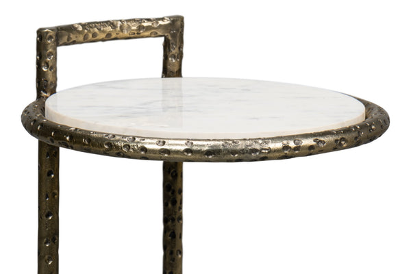Sarreid Gibson Round End Table - Elegant Hammered Iron Base With Luxurious Marble Top For Modern Living Rooms White  53840