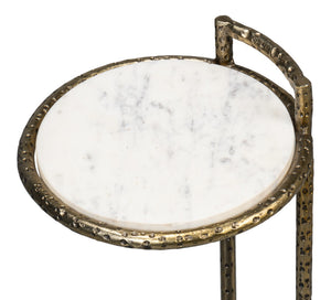 Sarreid Gibson Round End Table - Elegant Hammered Iron Base With Luxurious Marble Top For Modern Living Rooms White  53840
