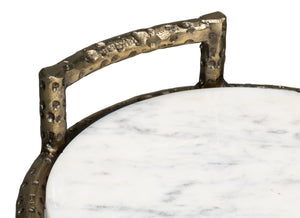 Sarreid Gibson Round End Table - Elegant Hammered Iron Base With Luxurious Marble Top For Modern Living Rooms White  53840