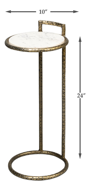 Sarreid Gibson Round End Table - Elegant Hammered Iron Base With Luxurious Marble Top For Modern Living Rooms White  53840